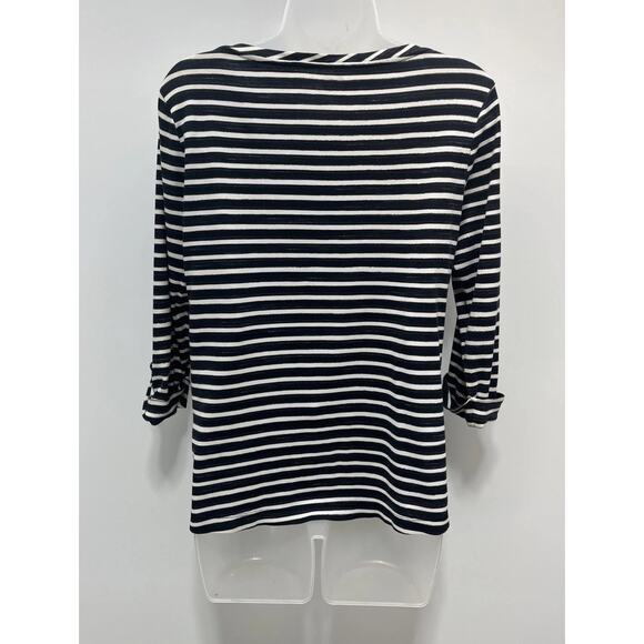 Croft & Barrow Black/White Striped Roll Tab Sleeve Pullover Top Blouse Size M - Picture 4 of 7